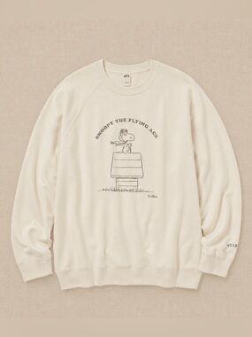 UNIQLO UT Peanuts "Snoopy Flying Ace" Crewneck Sweatshirt | Cream | XS